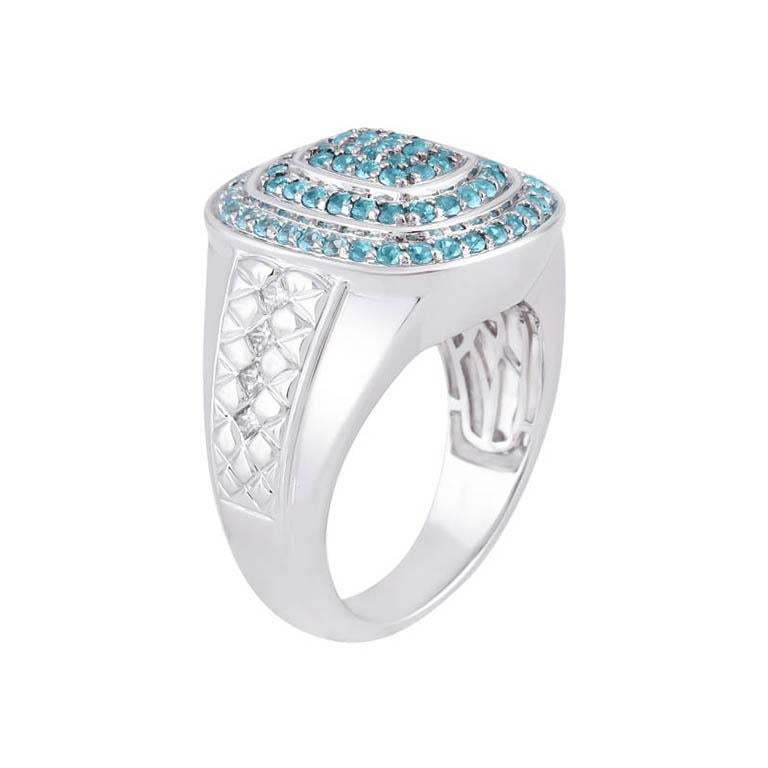 Turmalina Paraiba brasileña y diamante blanco Anillo para hombre de oro blanco de 18 quilates 1,18cts Corte brillante en venta