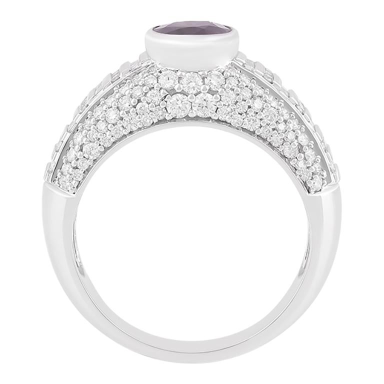 Brilliant Cut Chromia Color Change Garnet & White Diamond in 18K White Gold Ring 2.54cts For Sale