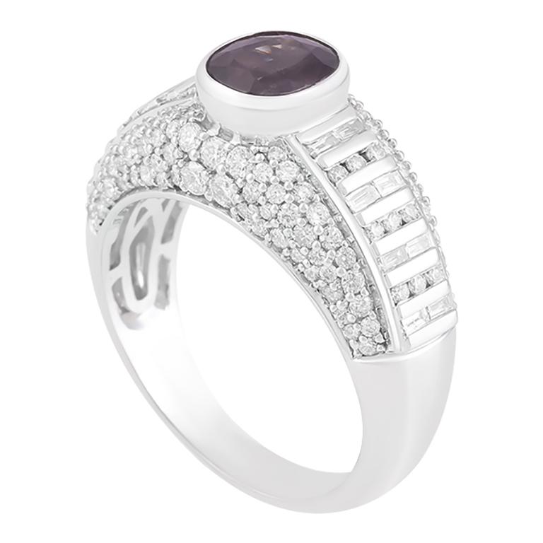 Women's Chromia Color Change Garnet & White Diamond in 18K White Gold Ring 2.54cts For Sale