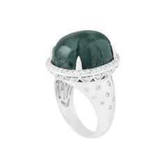 Chromia Emerald Trapiche & White Diamond 18K White Gold Ring 24.98cts