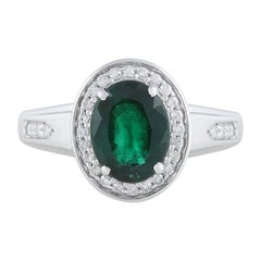 Chromia Emerald & White Diamond in 14K White Gold Ring 2.11cts