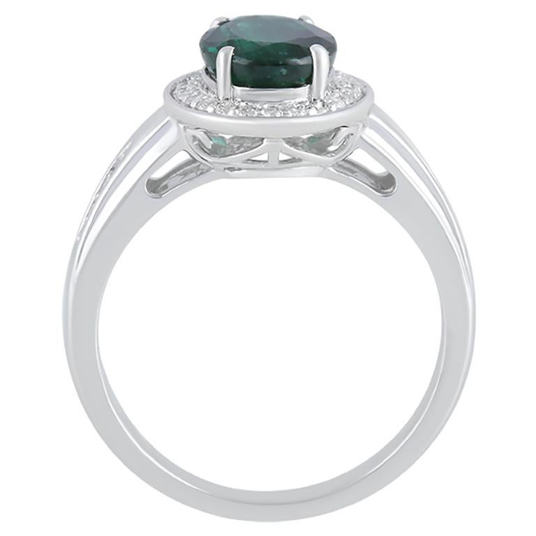 Esmeralda cromada y diamante blanco en anillo de oro blanco de 14 quilates 2,11cts en venta 1