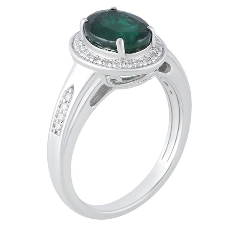 Esmeralda cromada y diamante blanco en anillo de oro blanco de 14 quilates 2,11cts en venta 2