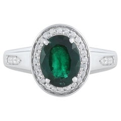 Bague en or blanc 14K avec émeraude chromée et diamant blanc 2,11cts