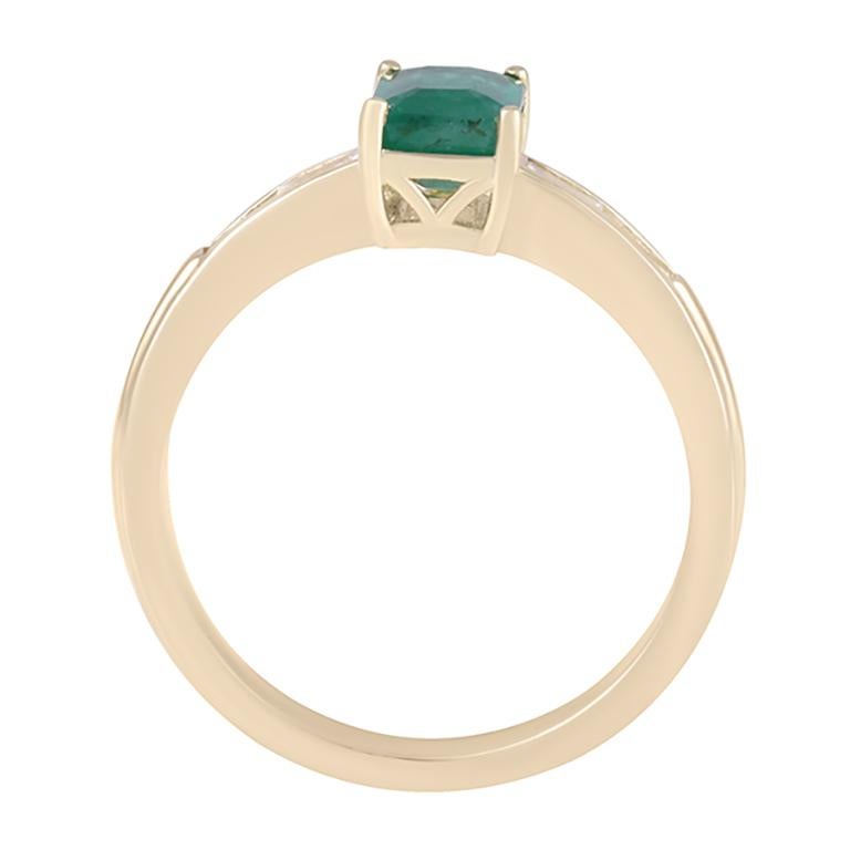 Esmeralda cromada y diamante blanco en anillo de oro amarillo de 14 quilates 1,07cts en venta 1