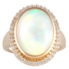 Chromia Ethiopian Opal & White Diamond 14K Yellow Gold Ring 5.92cts