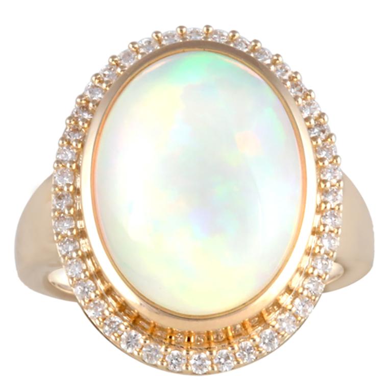 Bague en or jaune 14K avec opale éthiopienne chromée et diamant blanc 5,92cts Pour femmes en vente