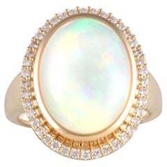 Bague en or jaune 14K avec opale éthiopienne chromée et diamant blanc 5,92cts