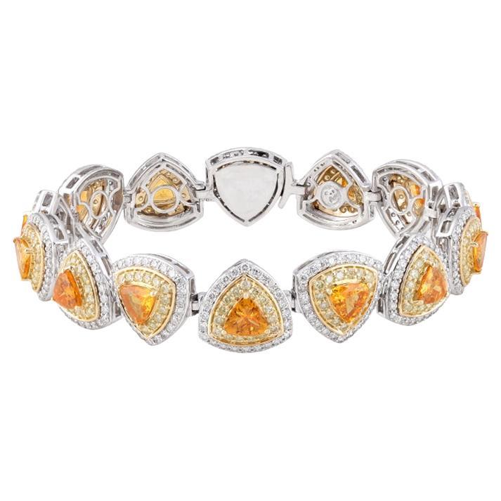 Granato mandarino di Chromia e diamante giallo e bianco in bracciale bicolore 18 carati 18,14 carati in vendita