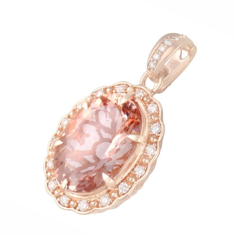 Moderne Pendentif en or rose 14 carats Morgane chromatique et diamant blanc 8,97cts en vente