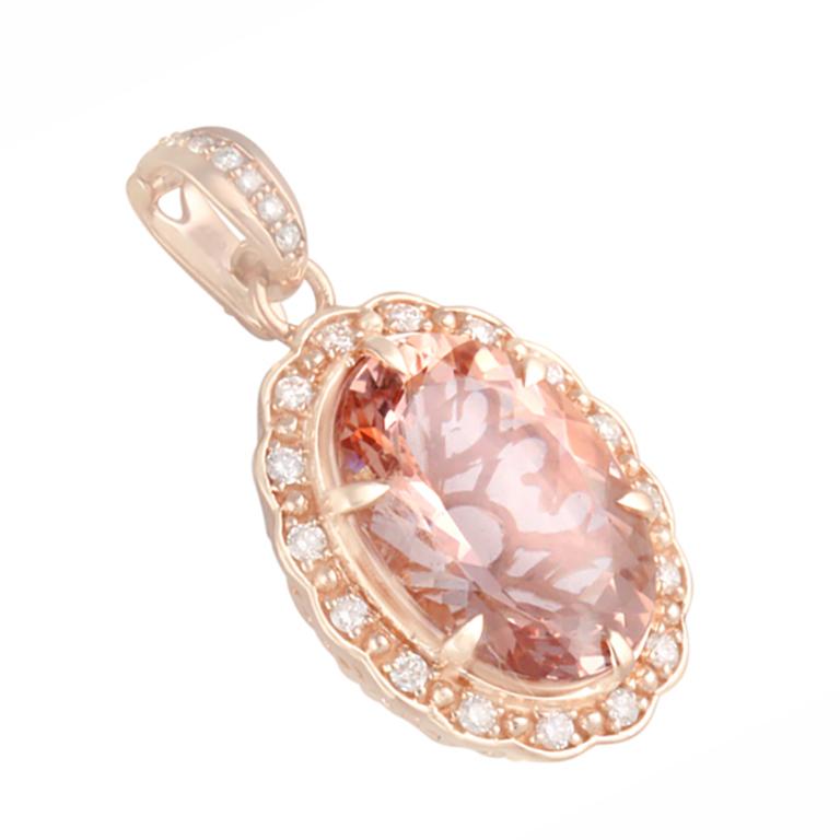 Pendentif en or rose 14 carats Morgane chromatique et diamant blanc 8,97cts Excellent état - En vente à New York, NY