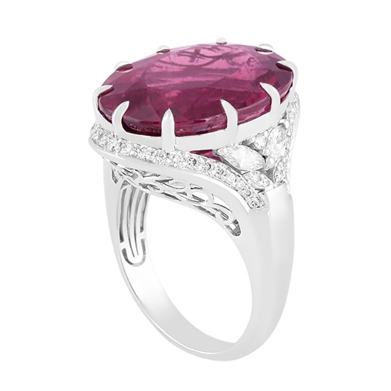 Modern Chromia Rubellite & White Diamond in 18K White Gold Ring 18.65cts For Sale