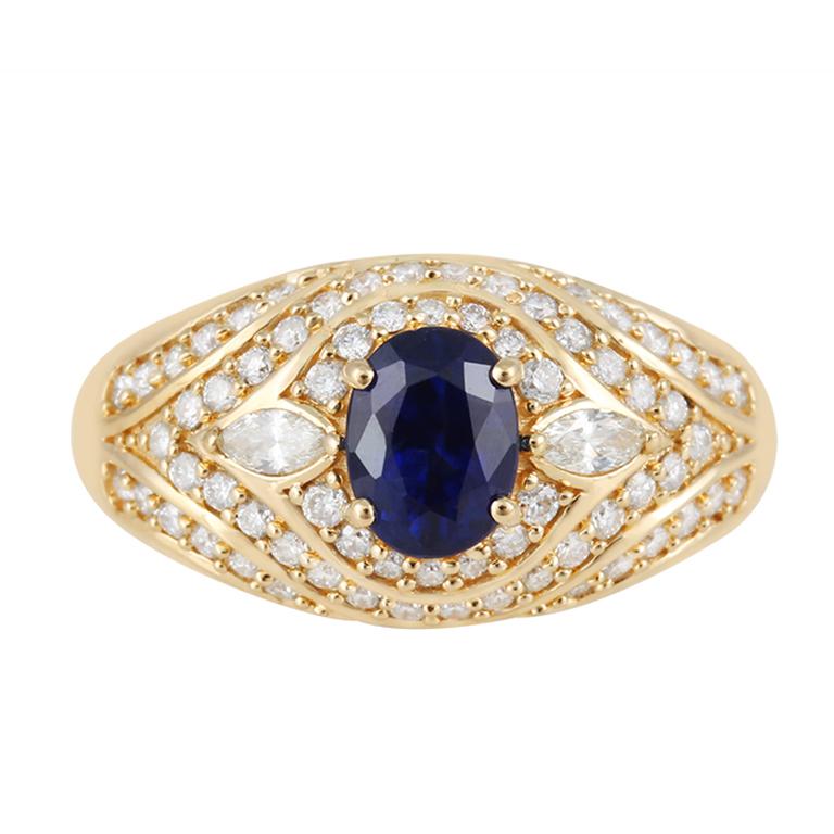 Women's Chromia Sapphire & White Diamond 18K Yellow Gold Ring 1.75cts For Sale