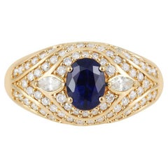 Chromia Sapphire & White Diamond 18K Yellow Gold Ring 1.75cts