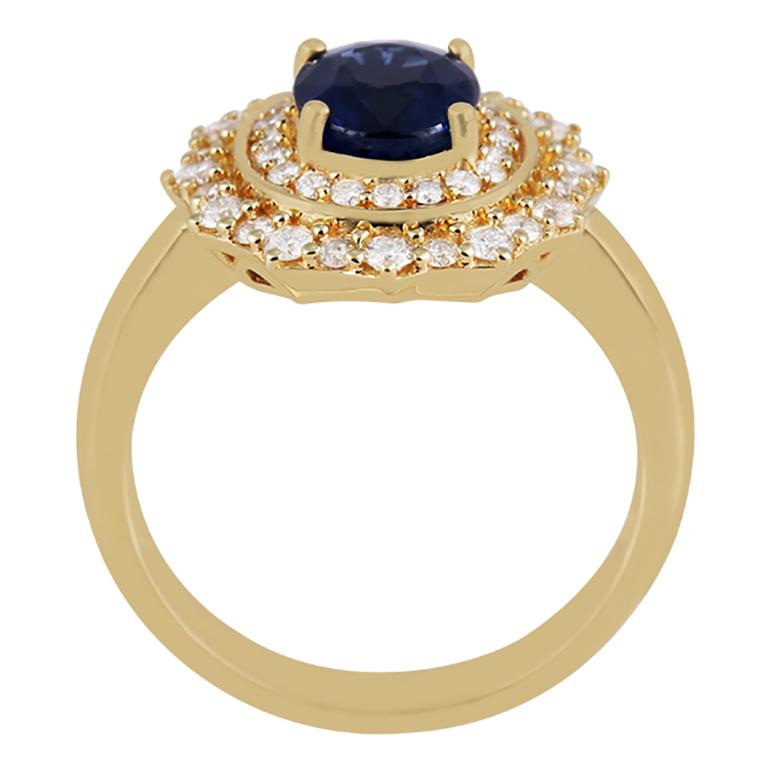 Brilliant Cut Chromia Sapphire & White Diamond 18K Yellow Gold Ring 2.32cts For Sale