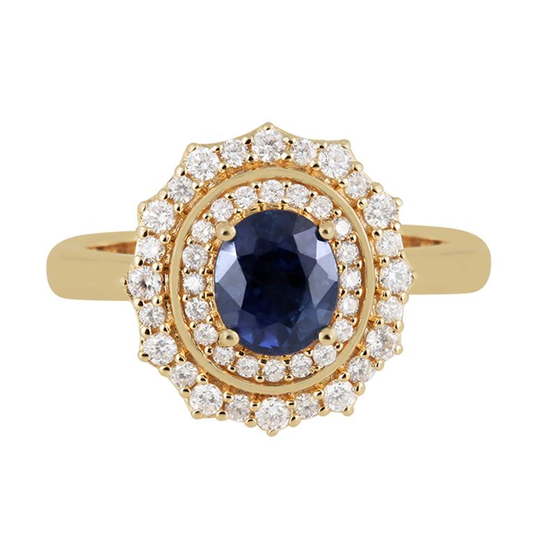 Women's Chromia Sapphire & White Diamond 18K Yellow Gold Ring 2.32cts For Sale