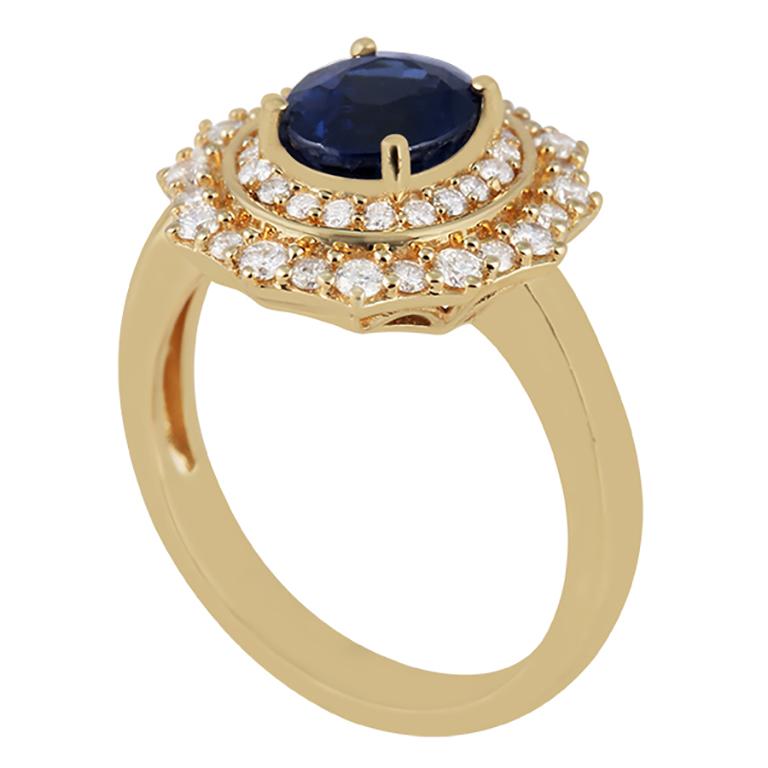 Chromia Sapphire & White Diamond 18K Yellow Gold Ring 2.32cts For Sale 1