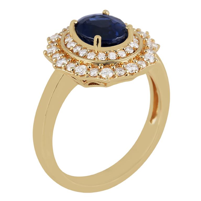 Chromia Sapphire & White Diamond 18K Yellow Gold Ring 2.32cts For Sale 3