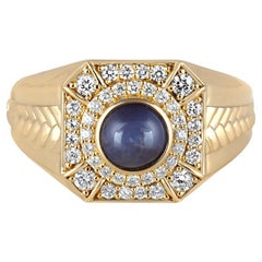 Chromia Star Sapphire & White Diamond 18K Yellow Gold Men's Ring 2.38cts