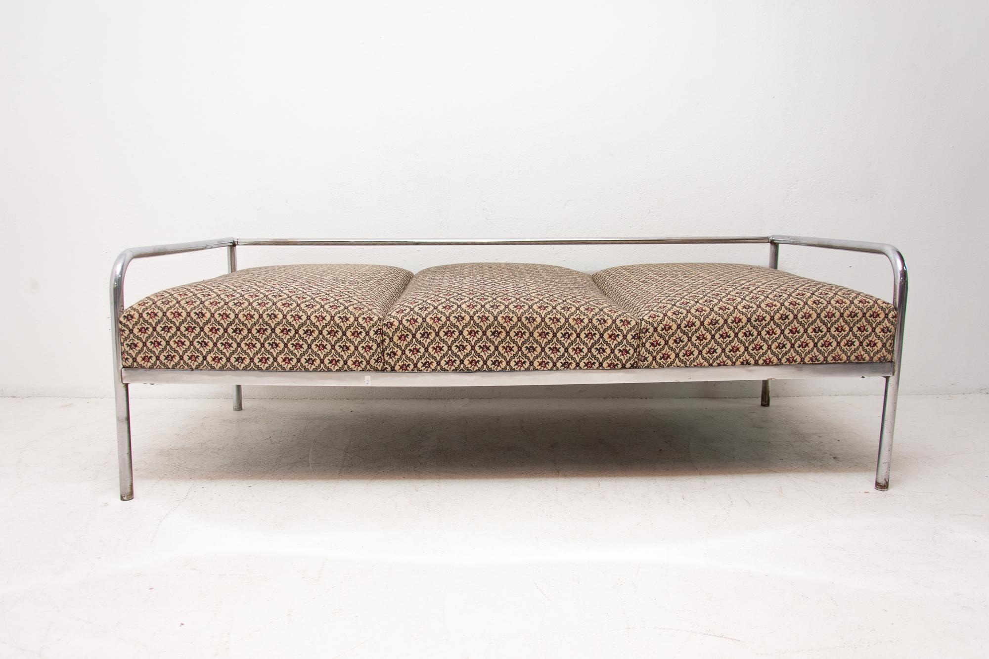 Chromed sofa from the Bauhaus period, 1930s, Bohemia. It was made by Robert Slezák company. Chrome and upholstery are in good Vintage condition, bears signs of age and using.