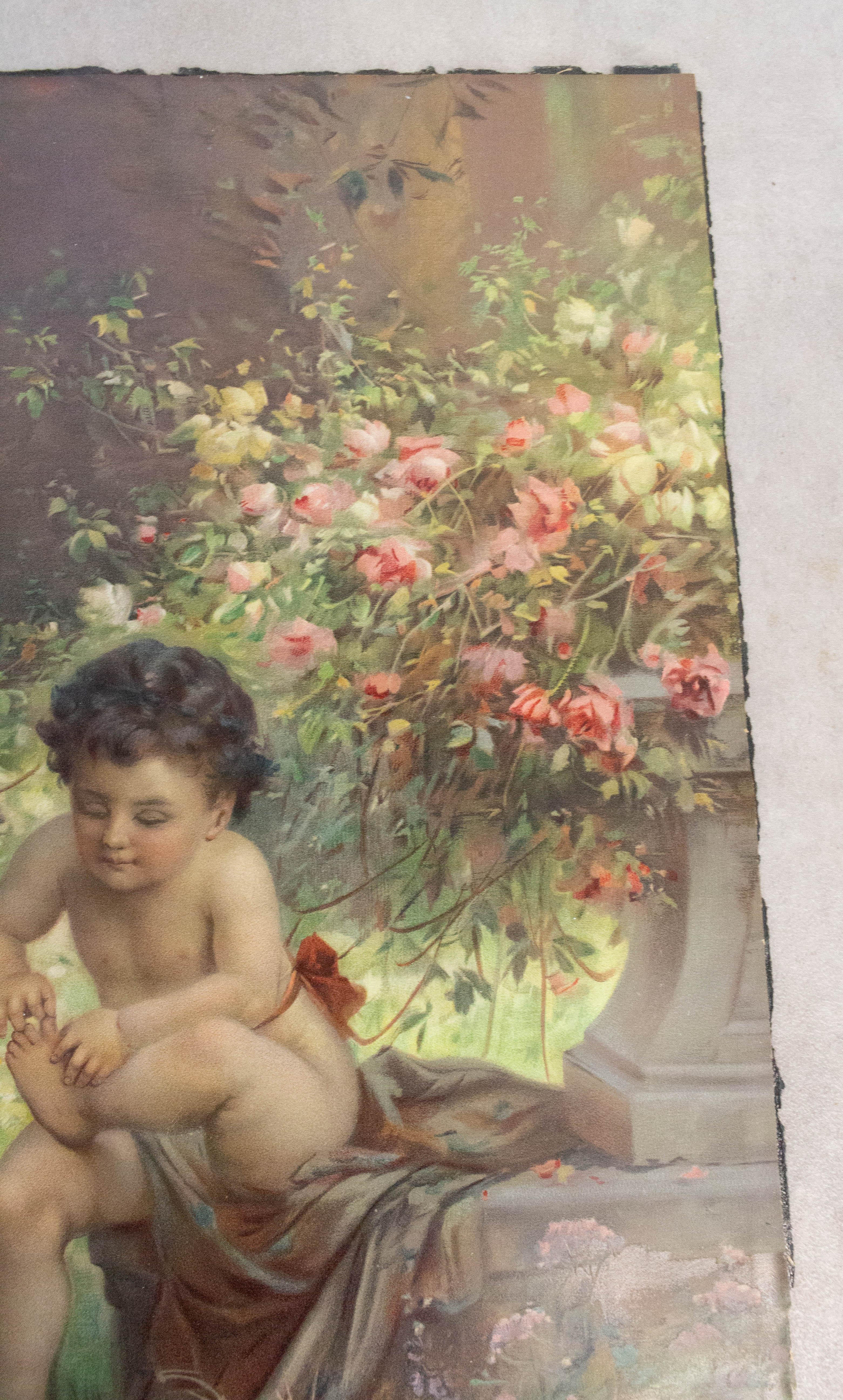 Papier Chromo-lithographie Chérubins au jeu Zabateri, fin du XIXe siècle