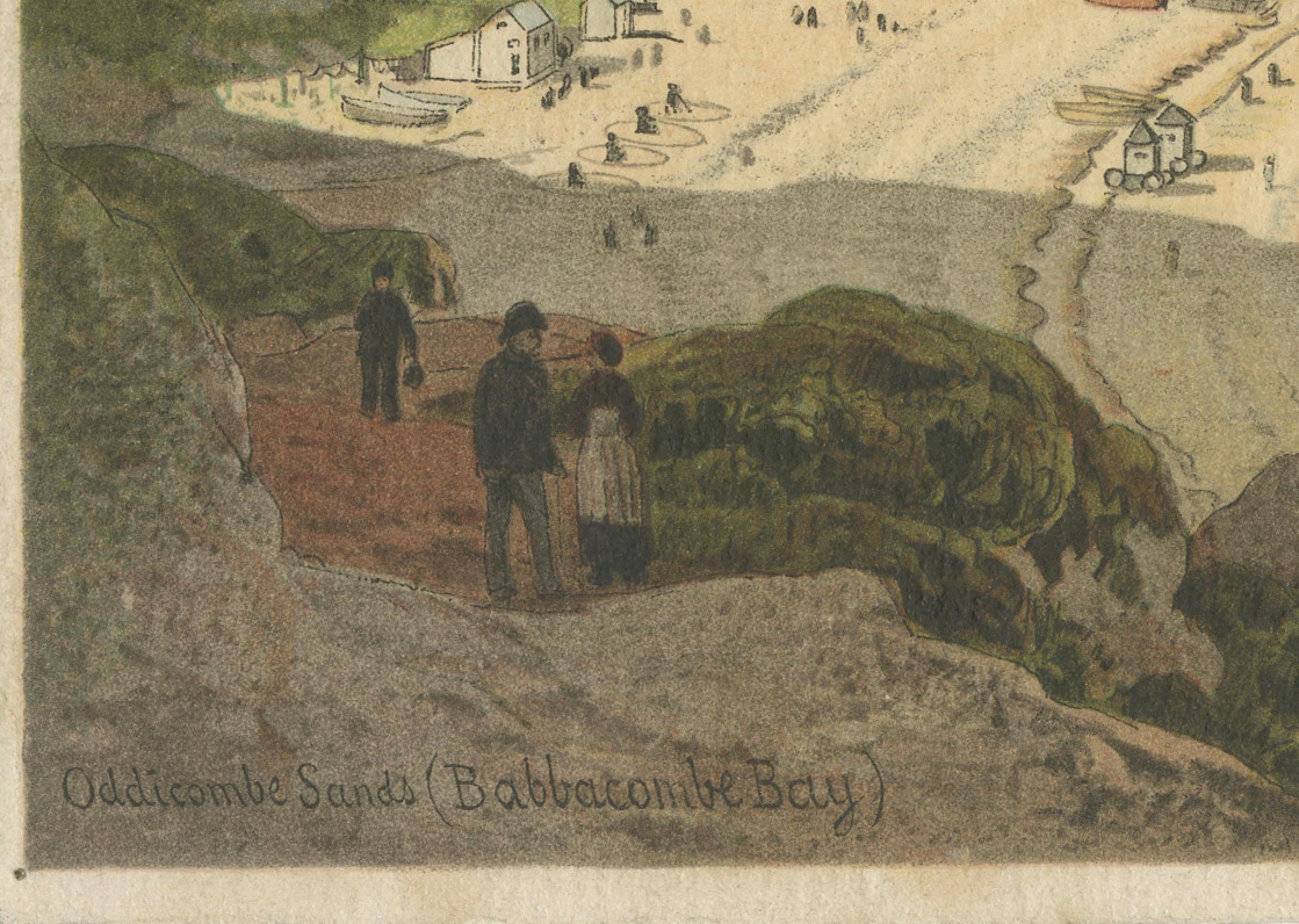 Chromolithographie d'Oddicombe Sands ( baie deBabbacombe), 19e siècle Bon état - En vente à Langweer, NL