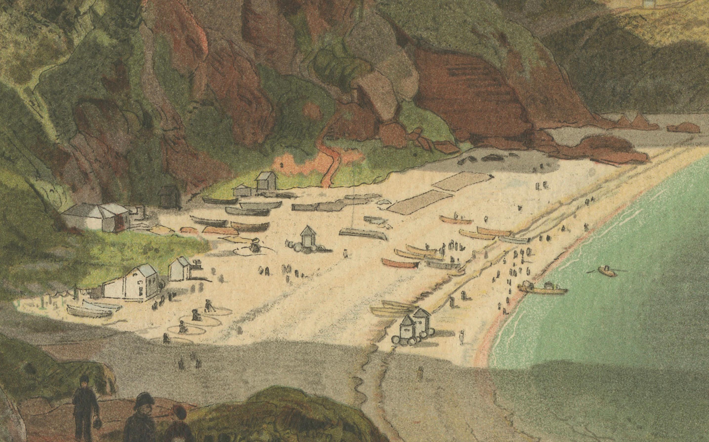 Fin du XIXe siècle Chromolithographie d'Oddicombe Sands ( baie deBabbacombe), 19e siècle en vente