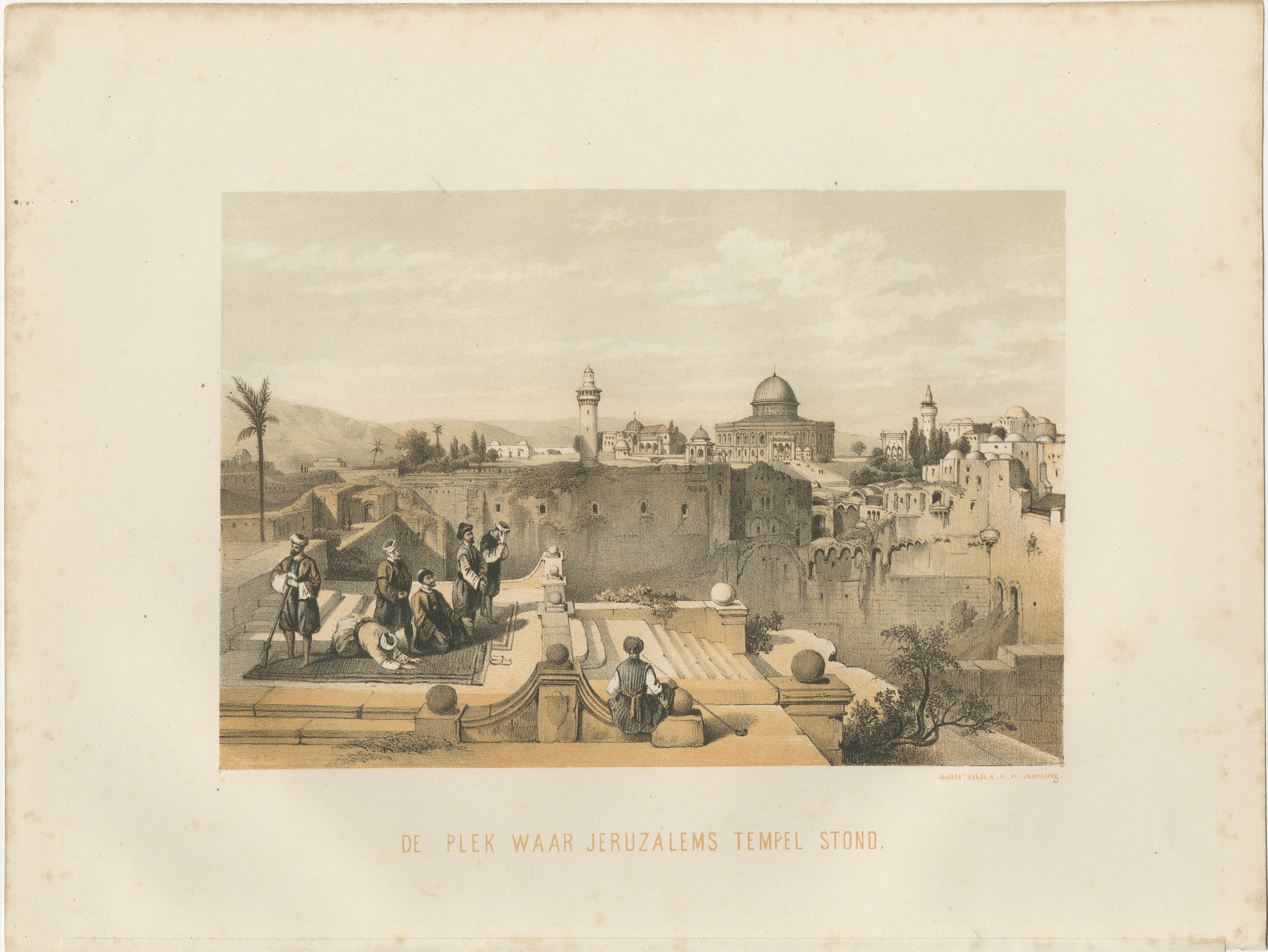 Title: 19th-Century Chromolithograph of the Temple Mount in Jerusalem – Historical View After David Roberts  

Description:  
This exceptional 19th-century chromolithograph offers a detailed and historically significant view of the Temple Mount in