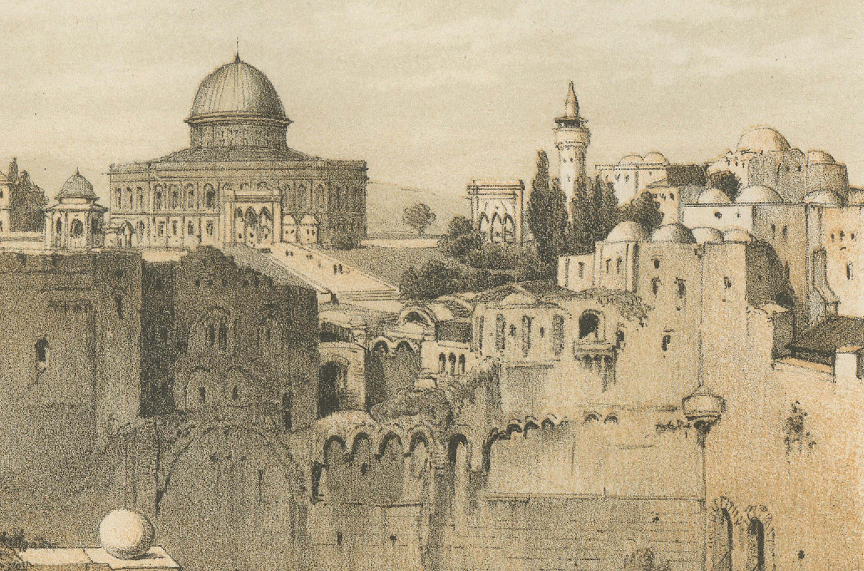 Paper Chromolithograph of the Temple Mount in Jerusalem – Historical View of 1862 For Sale