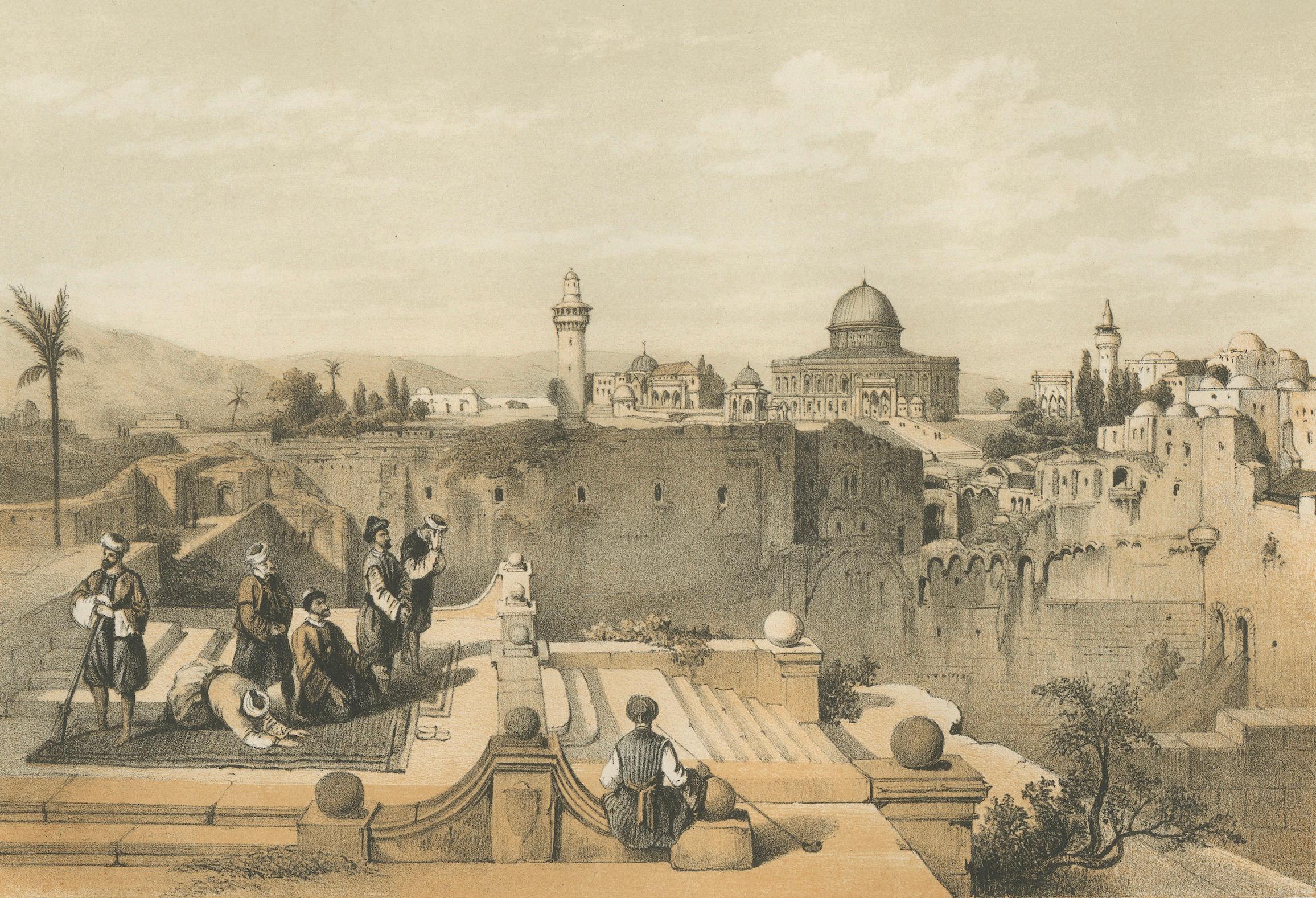 Chromolithograph of the Temple Mount in Jerusalem – Historical View of 1862 For Sale 1