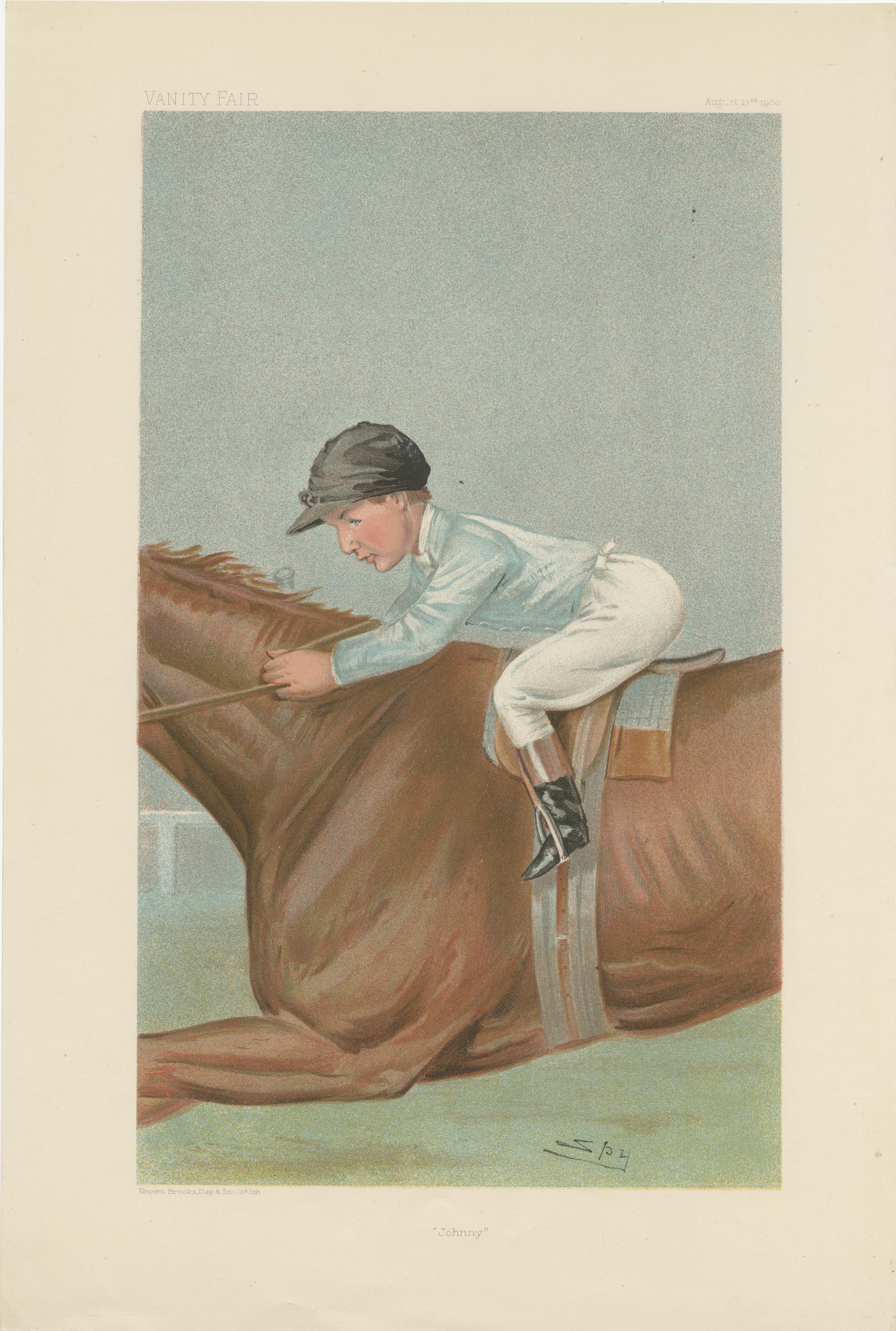 Chromolithograph titled 'Johnny' Lithograph of John Reiff. This print originates from 'Vanity Fair'. Published 1900.