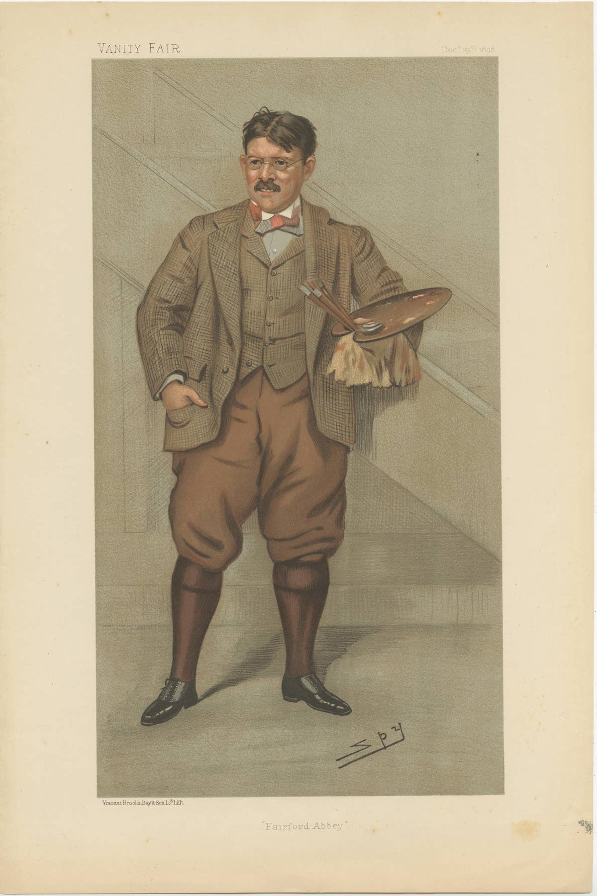 Chromolithograph Vanity Fair Caricature Print Fairford Abbey, 1898