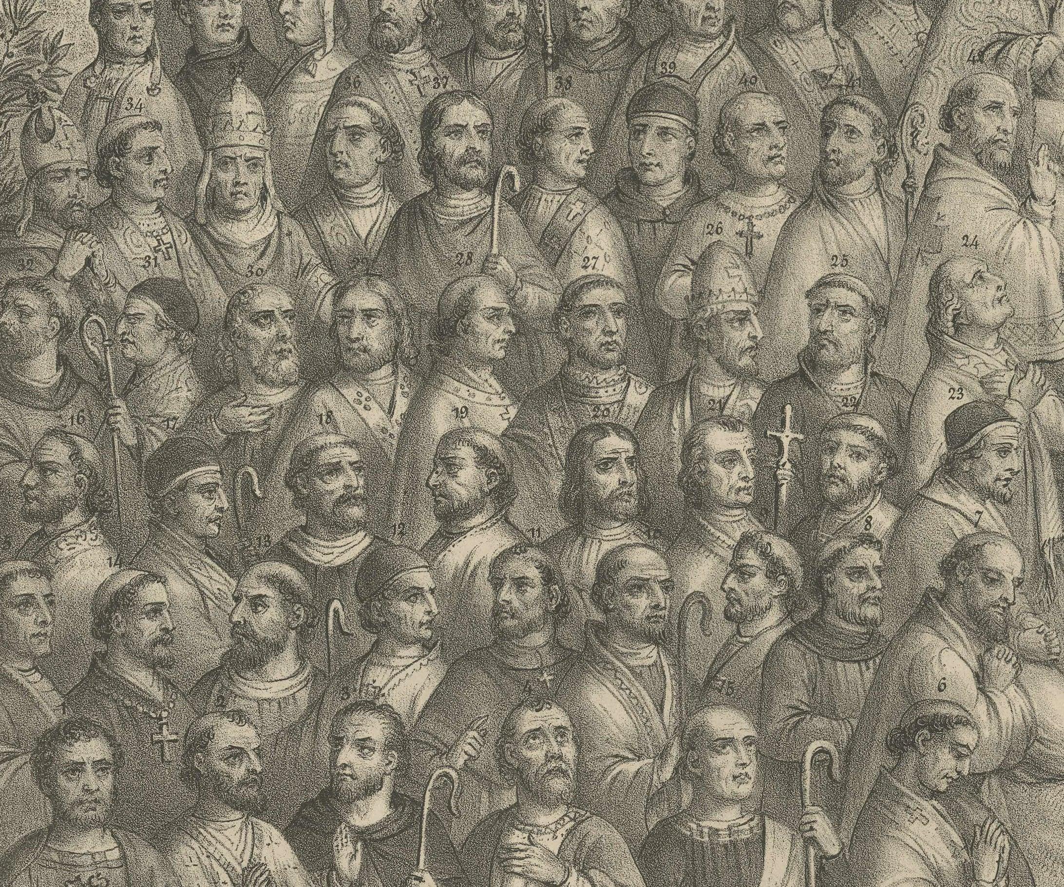 Chronologische Tabelle der Päpste in der Kirchengeschichte, um 1880 im Angebot 1