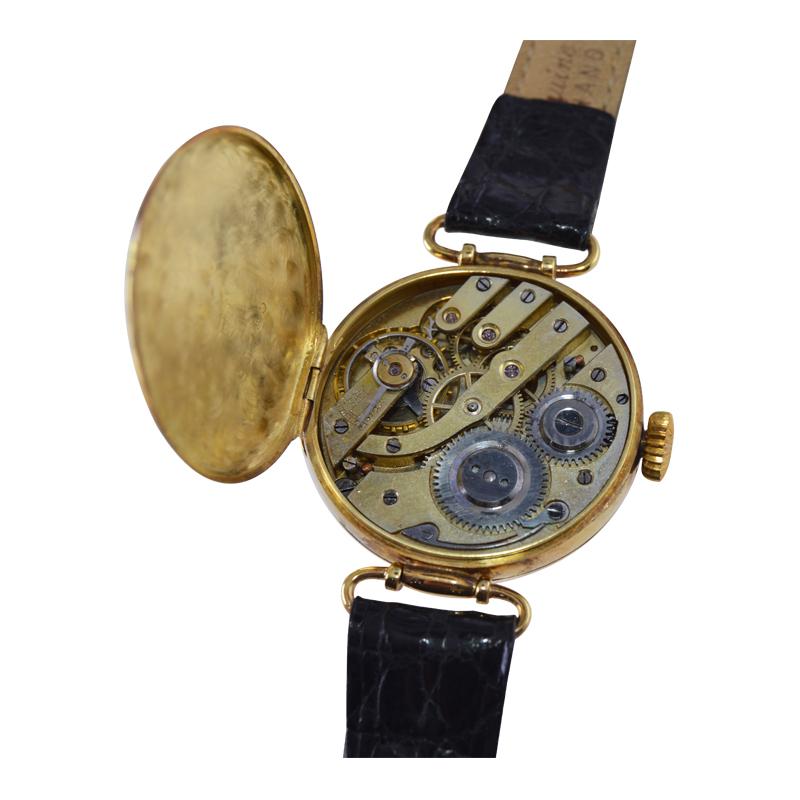 Chronometre Election 18Kt. Solid Gold Campaign Style Watch, Circa 1920's For Sale 4