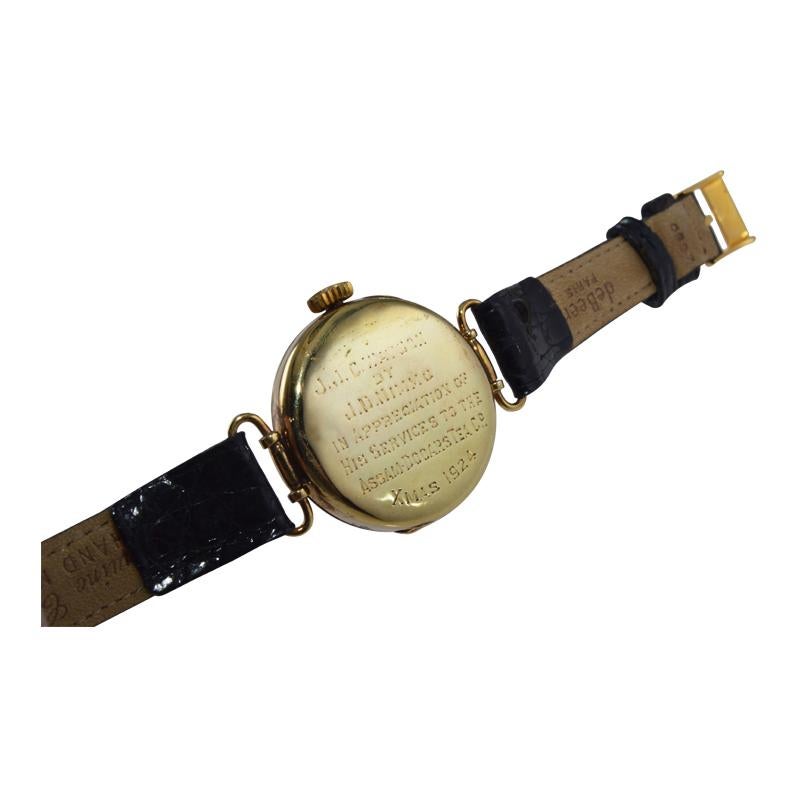 Chronometre Election 18Kt. Solid Gold Campaign Style Watch, Circa 1920's For Sale 2