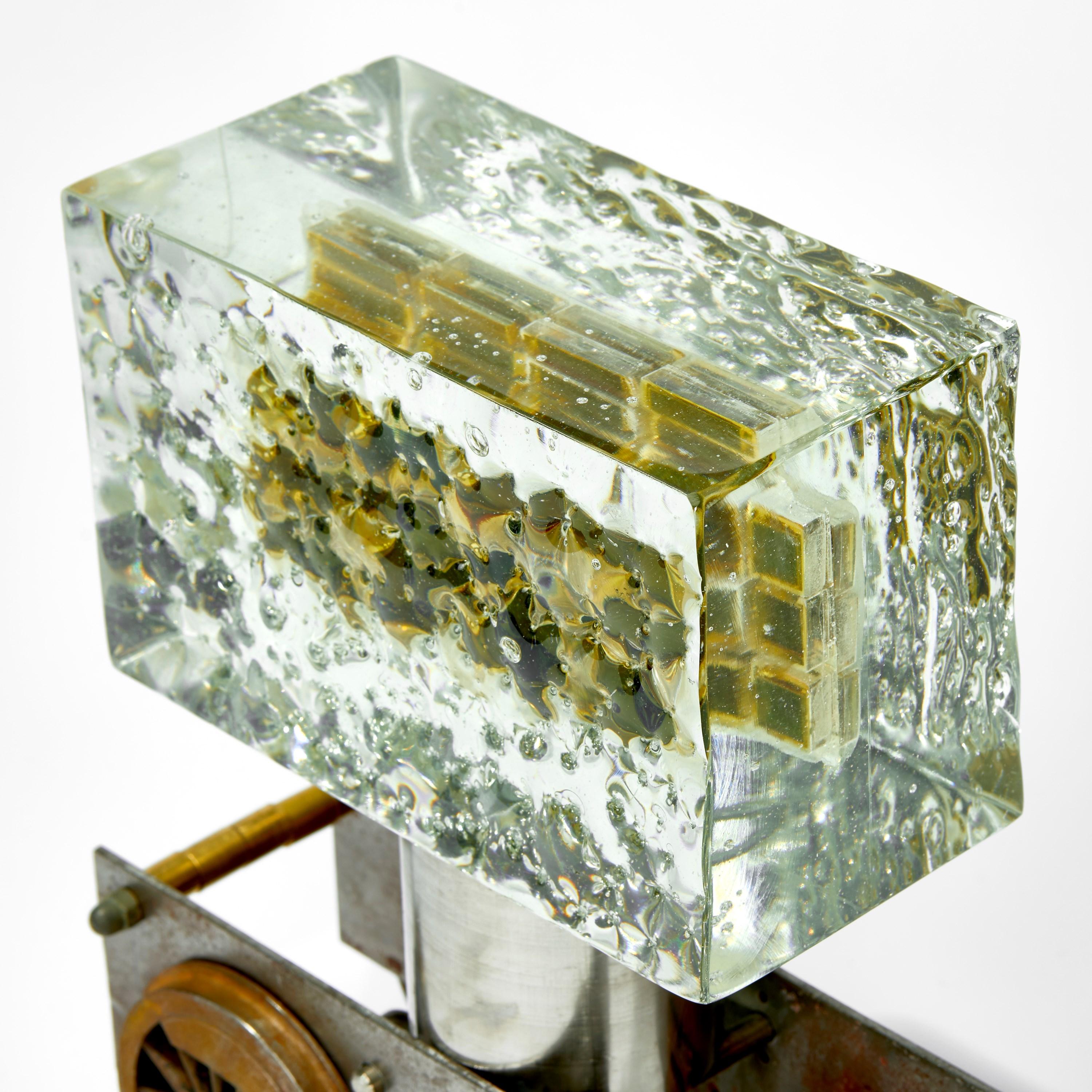 British Chronos, an Aged Clear Glass and Steel Abstract Train Sculpture by Jon Lewis