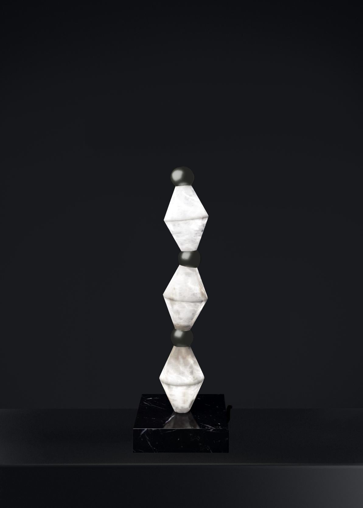 Chronos Brushed Black Table Lamp by Alabastro Italiano
Dimensions: D 15 x W 15 x H 71,5 cm.
Materials: White alabaster, marble and metal.

Available in different finishes: Shiny Silver, Bronze, Brushed Brass, Ruggine of Florence, Brushed Burnished,