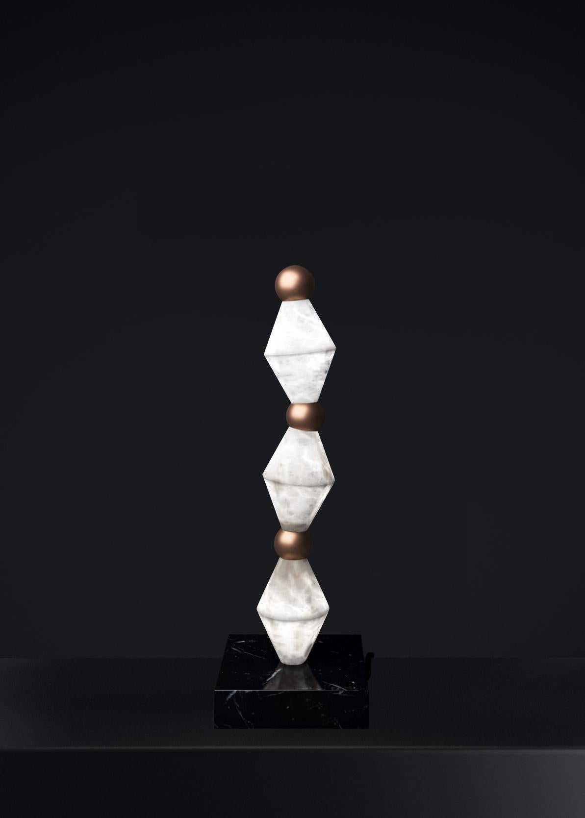 Chronos Copper Table Lamp by Alabastro Italiano
Dimensions: D 15 x W 15 x H 71,5 cm.
Materials: White alabaster, marble and copper.

Available in different finishes: Shiny Silver, Bronze, Brushed Brass, Ruggine of Florence, Brushed Burnished, Shiny