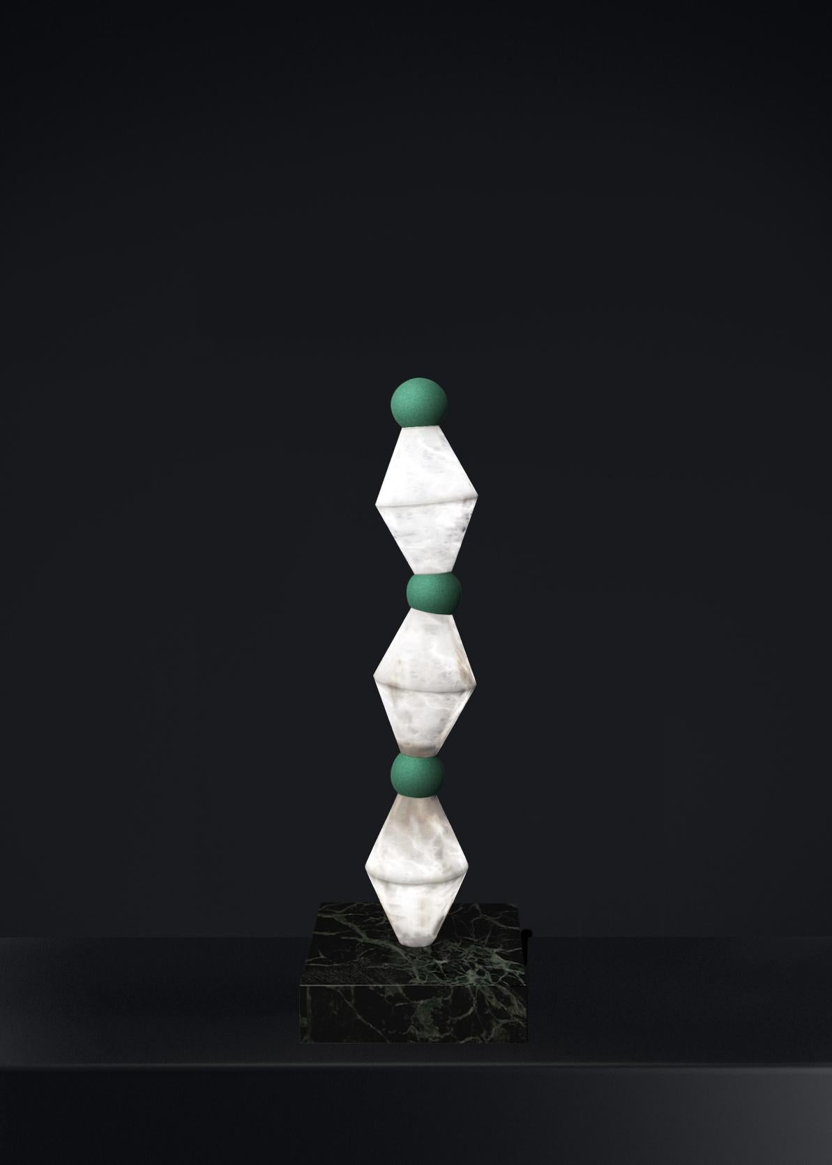 Chronos Freedom Green Table Lamp by Alabastro Italiano
Dimensions: D 15 x W 15 x H 71,5 cm.
Materials: White alabaster, marble and metal.

Available in different finishes: Shiny Silver, Bronze, Brushed Brass, Ruggine of Florence, Brushed Burnished,