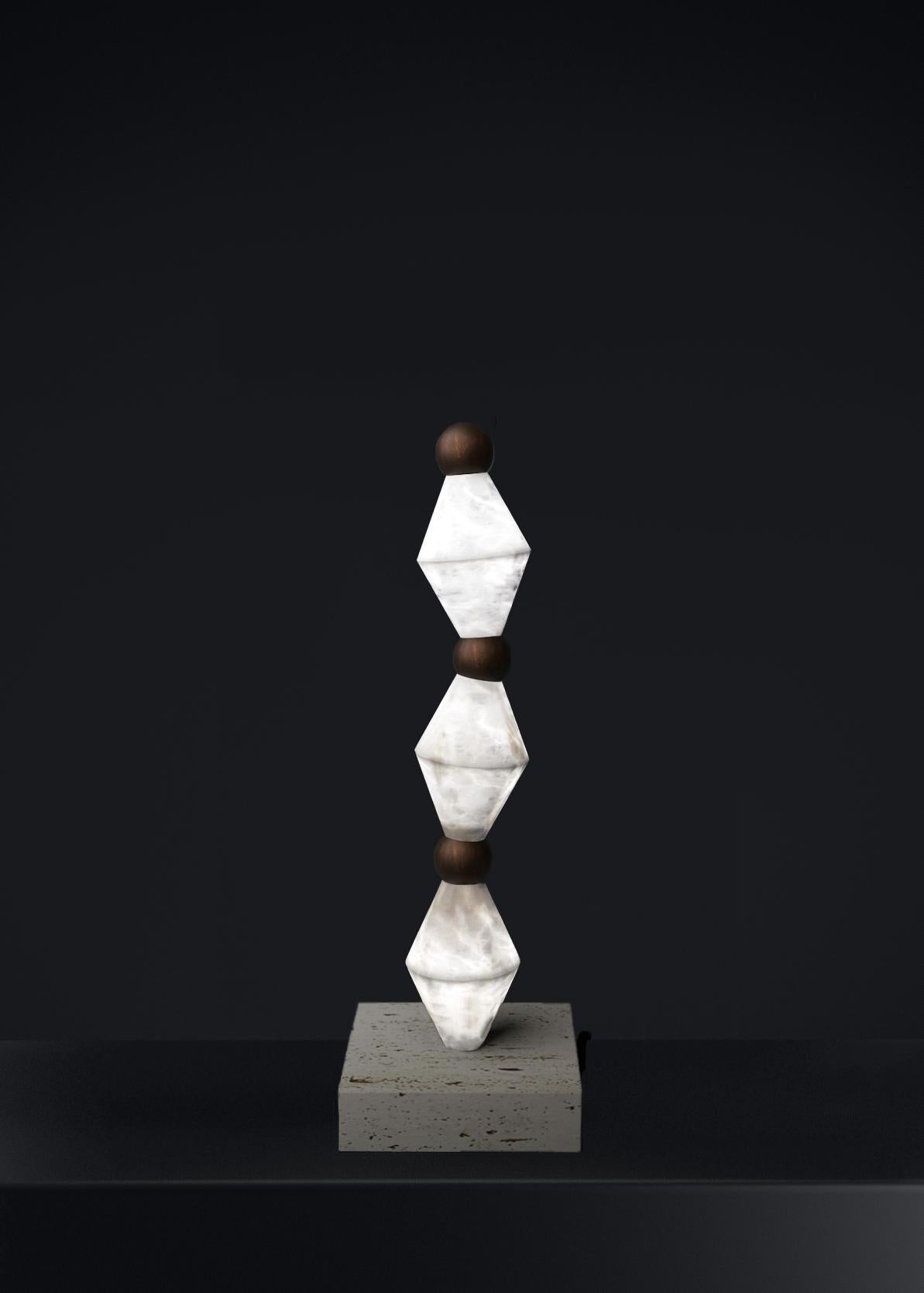 Chronos Ruggine Of Florence Table Lamp by Alabastro Italiano
Dimensions: D 15 x W 15 x H 71,5 cm.
Materials: White alabaster, marble and metal.

Available in different finishes: Shiny Silver, Bronze, Brushed Brass, Ruggine of Florence, Brushed