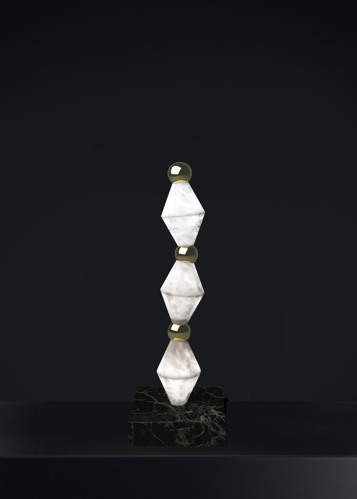 Chronos Shiny Gold Table Lamp by Alabastro Italiano
Dimensions: D 15 x W 15 x H 71,5 cm.
Materials: White alabaster, marble and metal.

Available in different finishes: Shiny Silver, Bronze, Brushed Brass, Ruggine of Florence, Brushed Burnished,