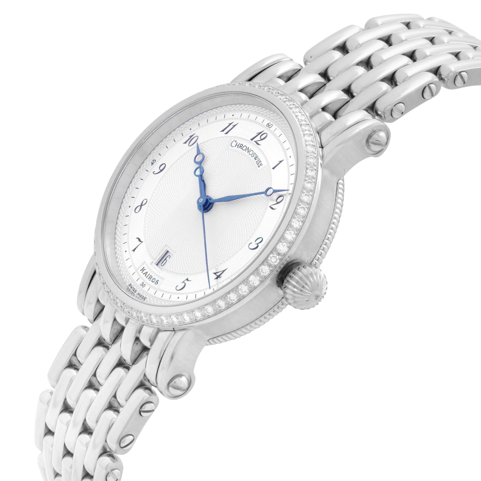 Chronoswiss Kairos Stahl Diamant Silber Zifferblatt Automatik Damenuhr CH2023D im Zustand „Hervorragend“ in New York, NY