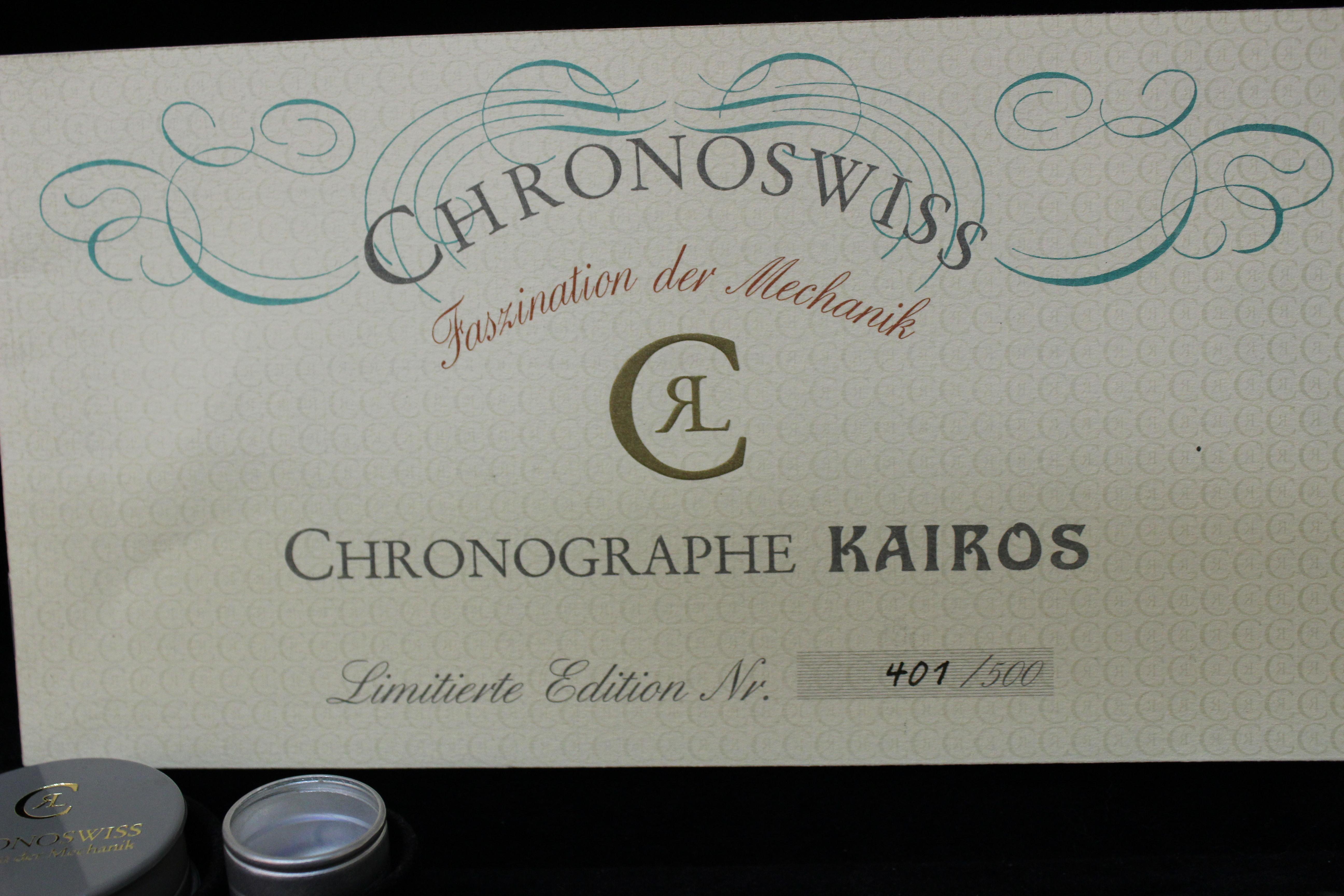 Chronoswiss Kairos Limited Edition 401/500, 18 Karat Gold Chronograph In Excellent Condition For Sale In firenze, IT