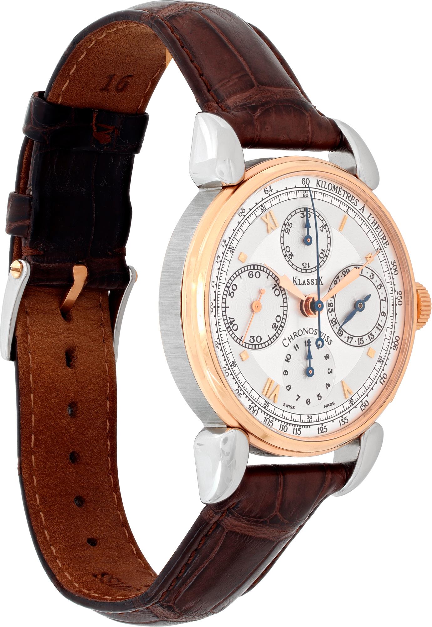 Chronoswiss Klassik Chronograph Steel & Gold Automatic Wristwatch Ref CH7402R In Excellent Condition For Sale In Surfside, FL