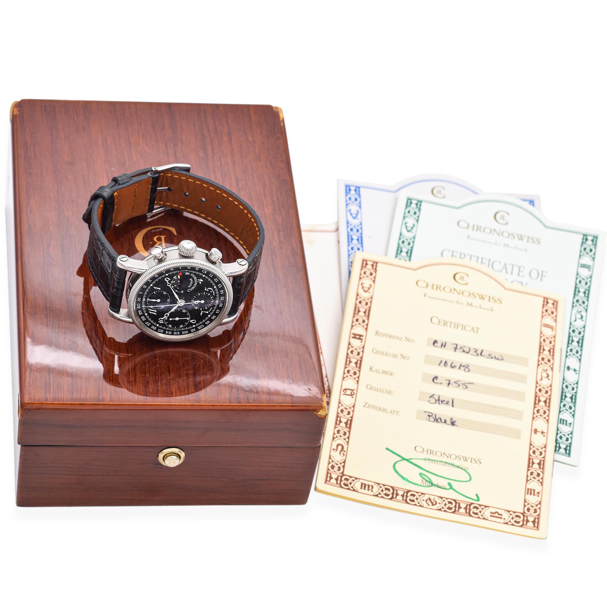 Chronoswiss Lunar Stainless Steel 38mm Automatic Men’s Watch CH7523 In Good Condition For Sale In New York, NY