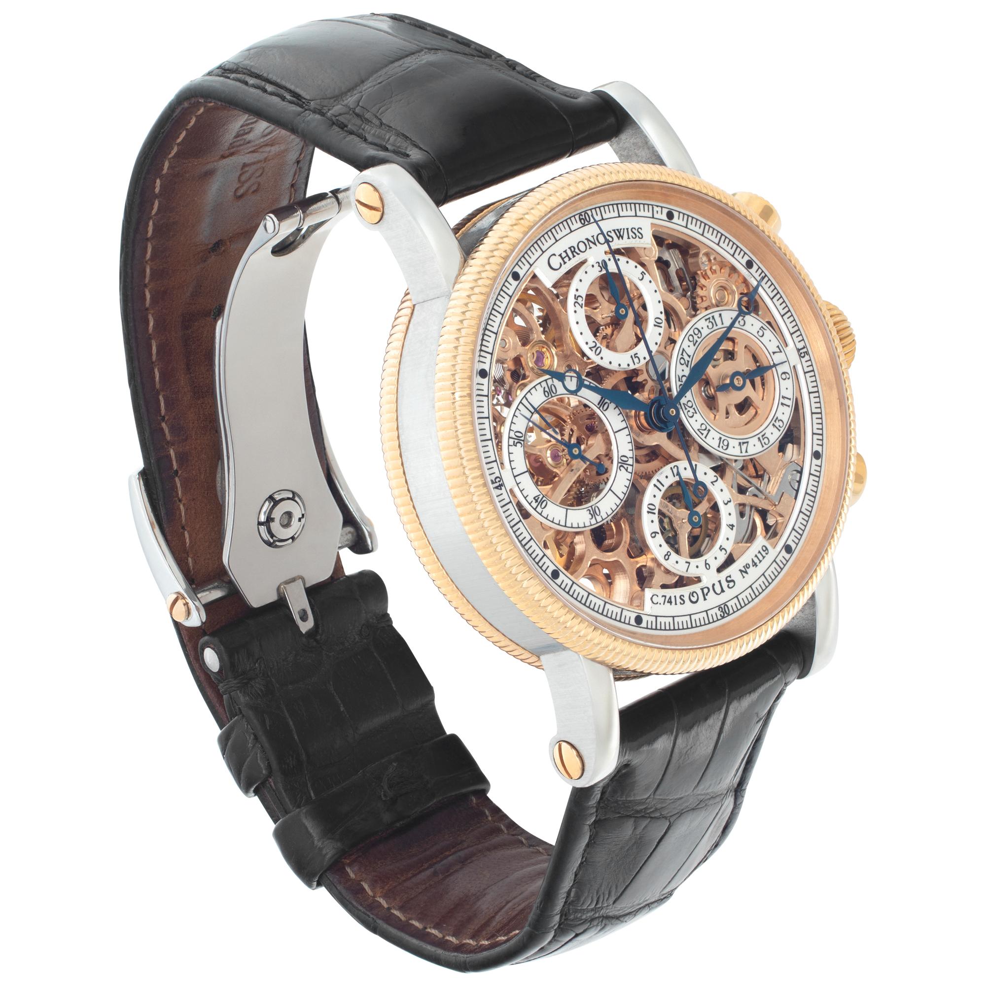 Chronoswiss Opus ch 7522r in rose gold & stainless steel with a Rose dial 38mm In Excellent Condition In Surfside, FL