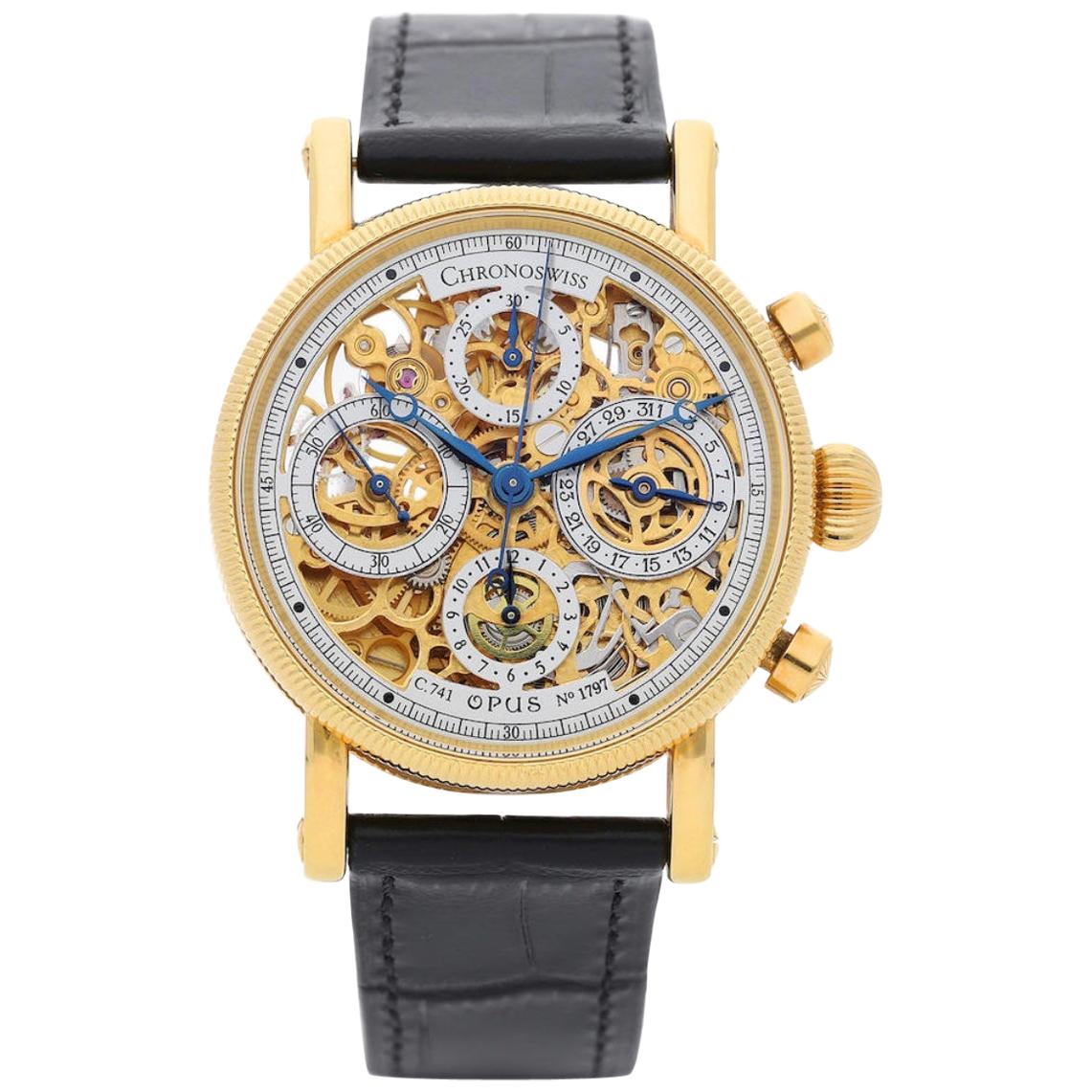 ChronoSwiss Opus, Yellow Gold Skeleton Chronograph Watch For Sale