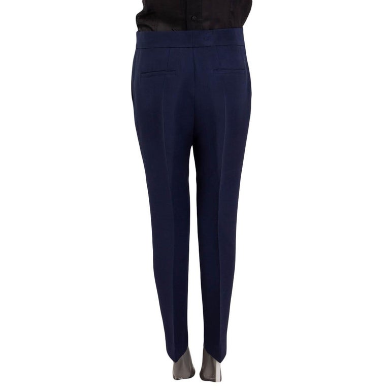 Black CHRRISTIAN DIOR navy blue wool & silk Classic Suit Pants 38 S For Sale