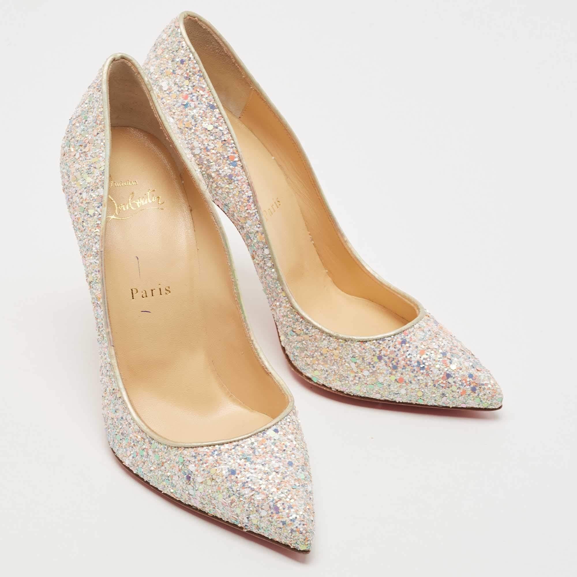 Women's Chrstian Louboutin Multicolor Glitter Pigalle Follies Pointed Toe Pumps Size 38.