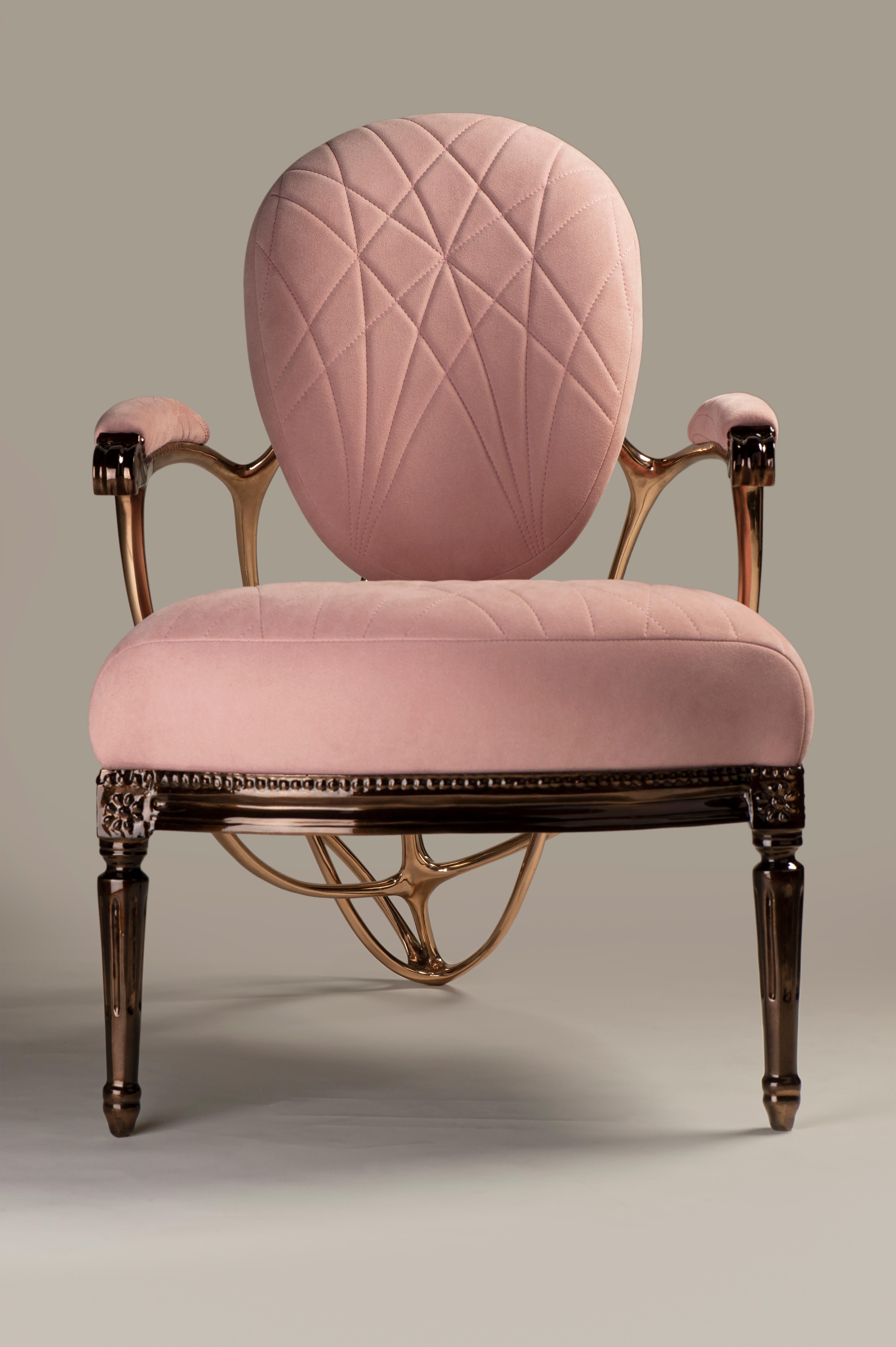 Modern Chrysalide Chair, Solid bronze, Alcantara, 2/12 For Sale